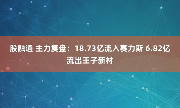 股融通 主力复盘：18.73亿流入赛力斯 6.82亿流出王子新材