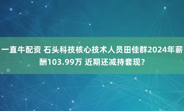 一直牛配资 石头科技核心技术人员田佳群2024年薪酬103.99万 近期还减持套现？
